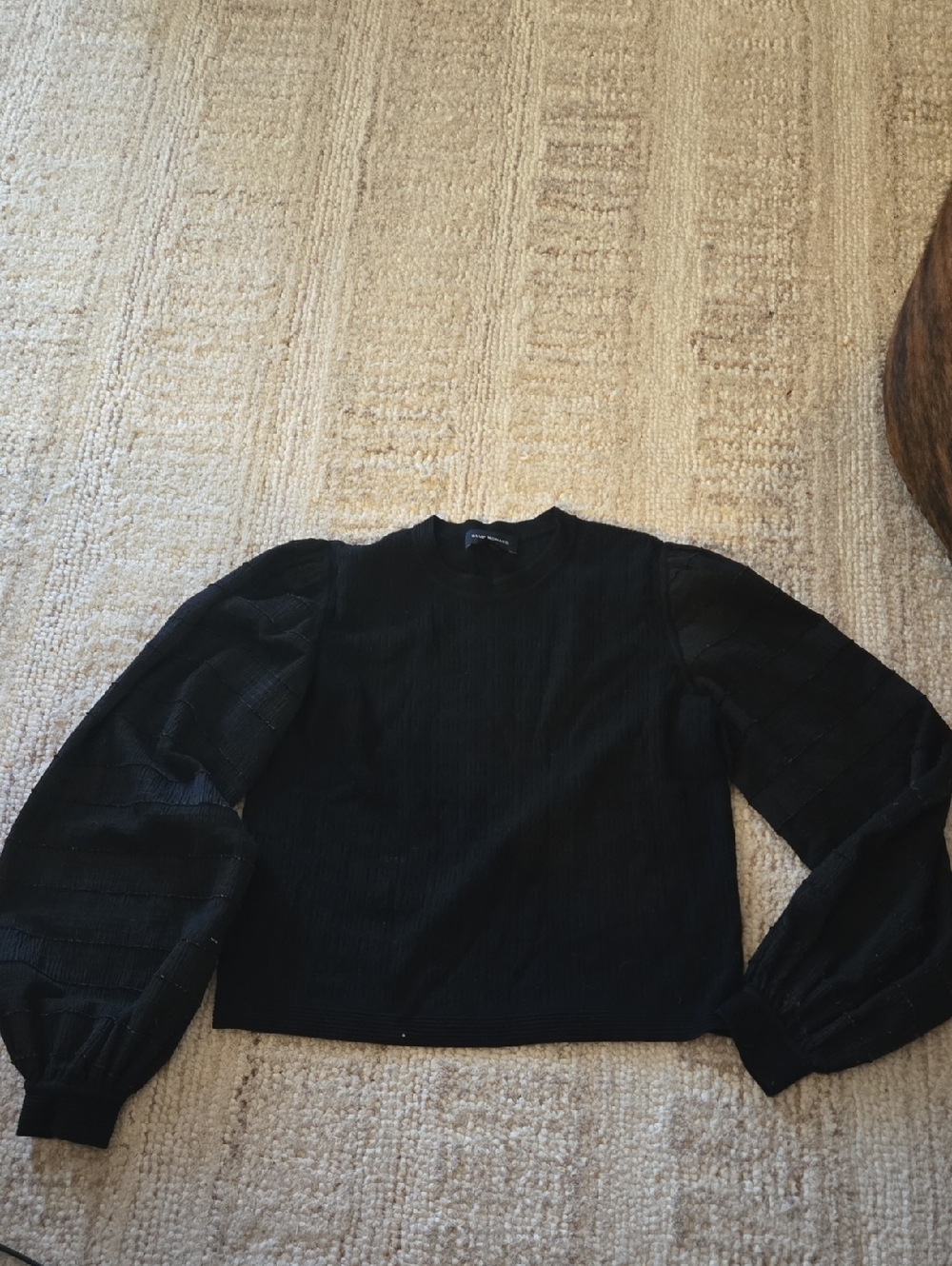 Club Monaco Black Long-Sleeve Puff-Sleeve Top